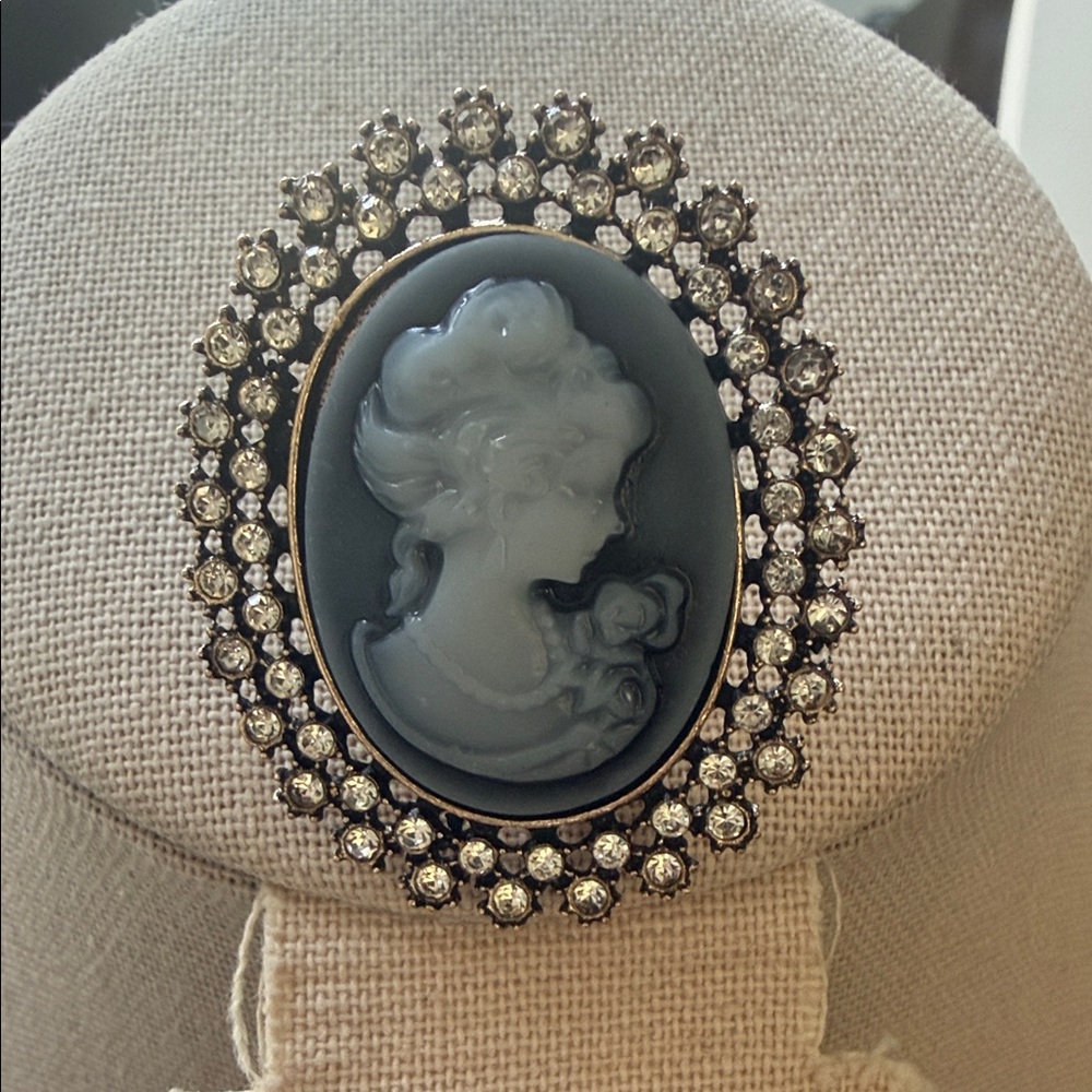 Elegant Cameo Navy Brooch with Crystal Accents